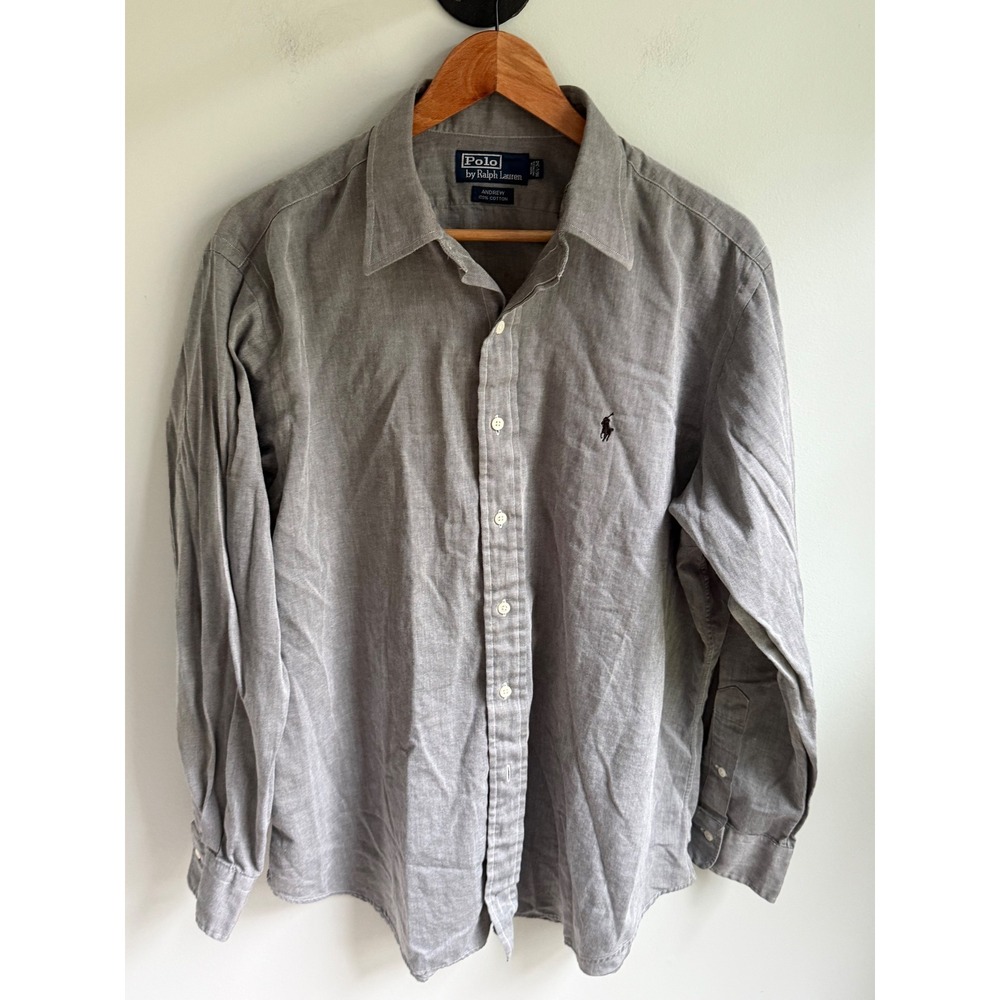 Polo Ralph Lauren Andrew Shirt Mens 16.5 34 Grey Cotton Long Sleeve Button Down
